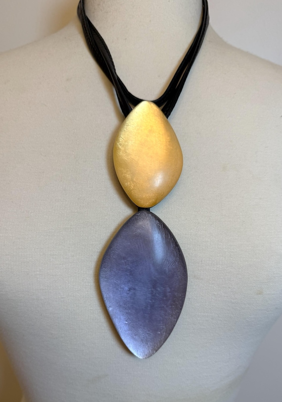 Gerda Lynggaard Monies Leather, Acrylic Gold Foil & Lavender Pendant Necklace