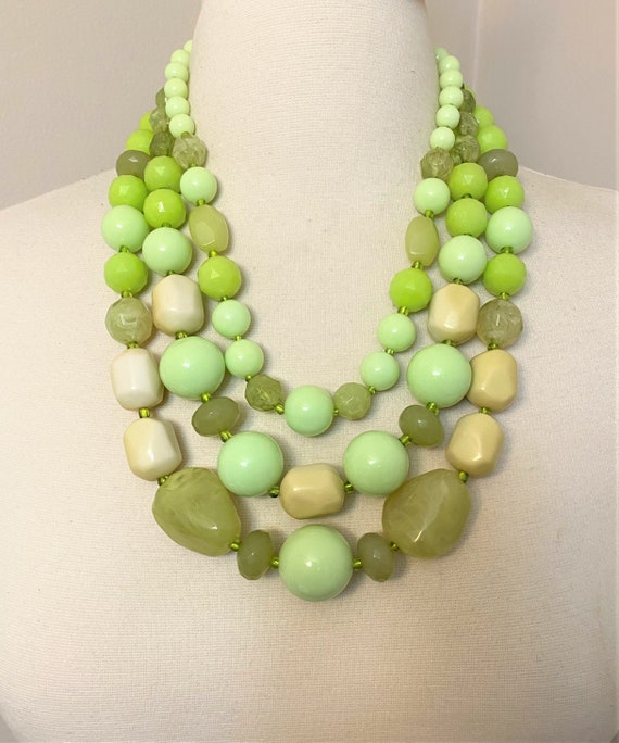Vintage Lime Green Acrylic Beads Multi Strand Stat