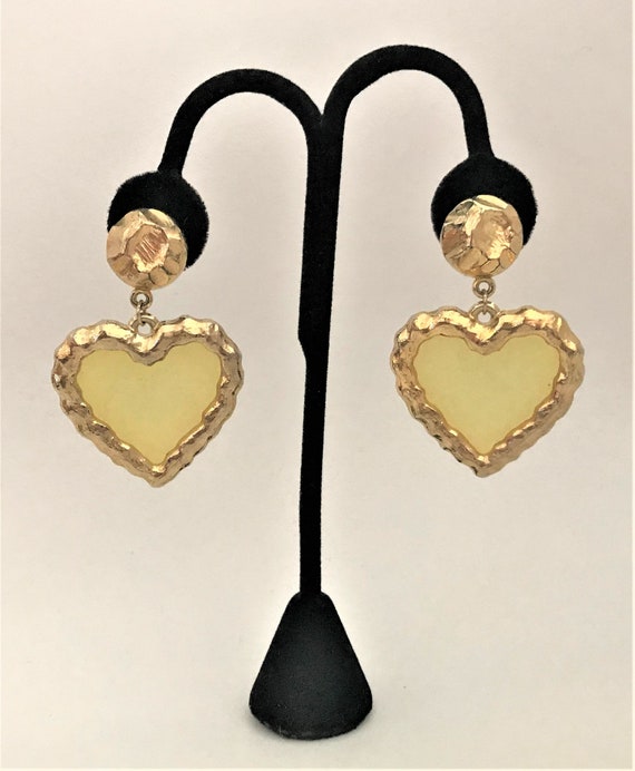 Vintage Yellow Clear Acrylic & Gold Plated Heart … - image 1