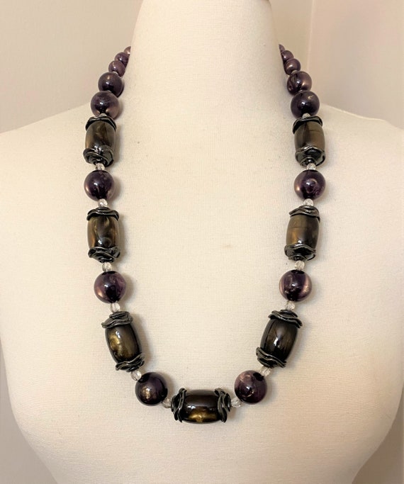 Gorgeous Pono Italy Purple & Bronze Gold Dust Acrylic Necklace
