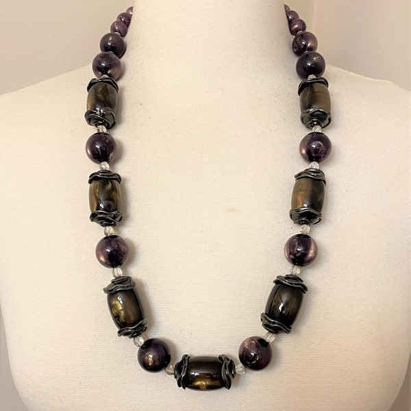 Gorgeous Pono Italy Purple & Bronze Gold Dust Acrylic Necklace