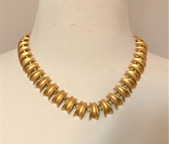 Vintage Anne Klein Necklace Textured Links Gold Tone Couture Designer