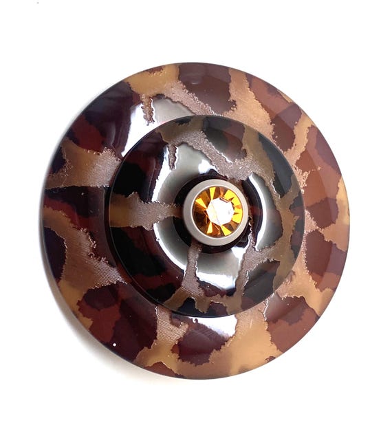 Angela Caputi Brown Resin Tortoise & Rhinestone Large Pin Brooch