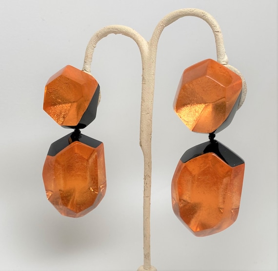 Danish Designer Gerda Lynggaard-Monies Orange Foil Lucite Large Earrings