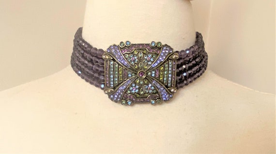 Heidi Daus Art Deco Faux Amethyst Fasted Glass & Rhinestones Collar Necklace