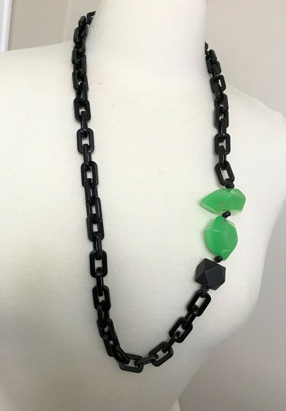 Gorgeous PONO Style Black & Green Resin Chain Lon… - image 7