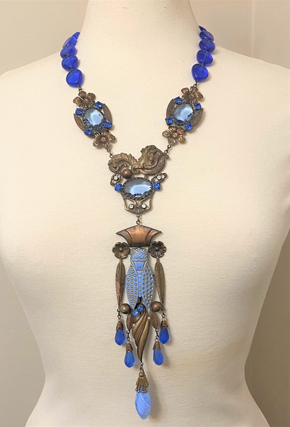 Antique Egyptian Revival Scarab Cobalt Blue Glass Mix Metal - Etsy