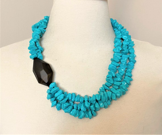 PONO Joan Goodman Multi Strand Turquoise Resin Necklace Italy