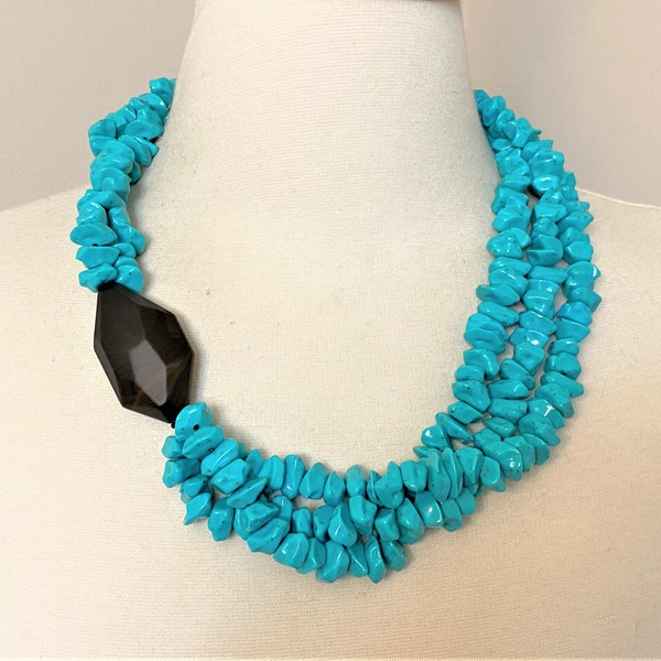 PONO Joan Goodman Multi Strand Turquoise Resin Necklace Italy