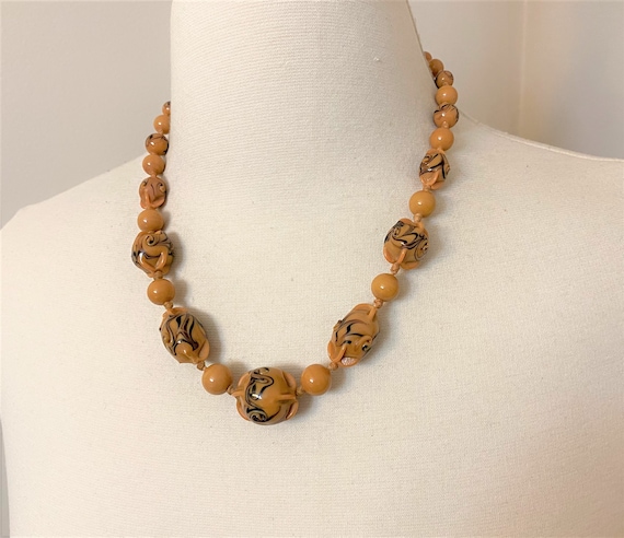 Vintage Murano Taupe & Black Art Glass Choker Necklace