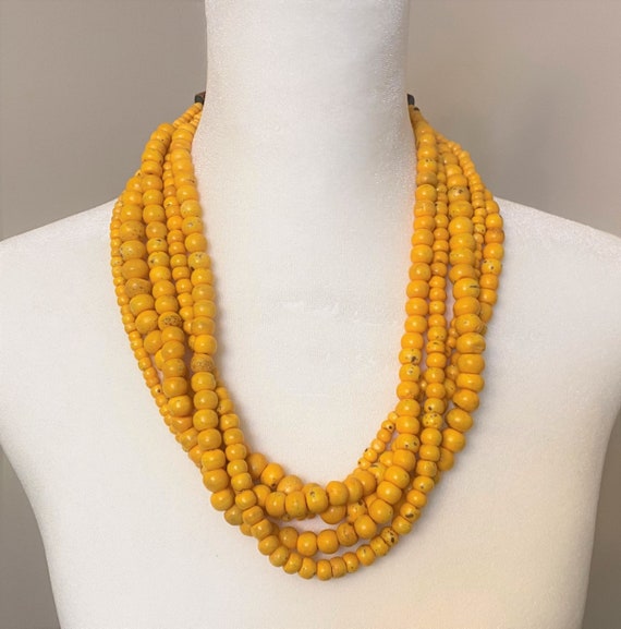 Danish Designer Multi Strand Yellow Dye Buffalo Horn Necklace