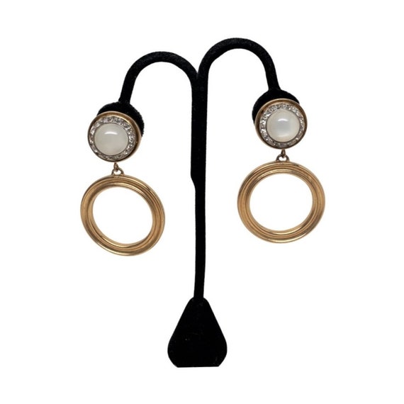 Vintage Givenchy Paris New York Gold Tone Cabochon & Rhinestones Dangle Earrings