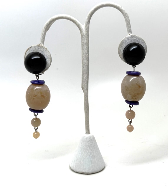 Angela Caputi Beige & Purple Resin Clip On Earrings