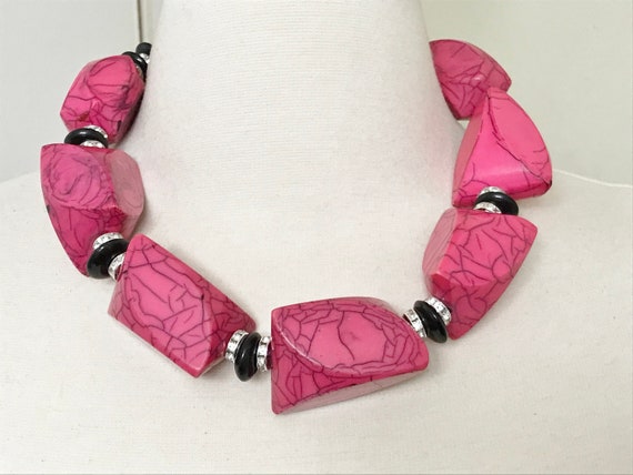 Stunning Necklace In The Style Of Angela Caputi Rhinestones, Fuchsia & Black