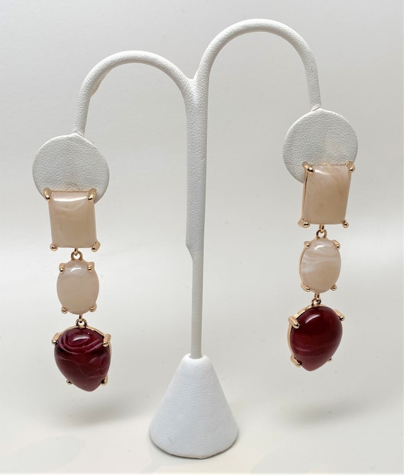 Stunning Beige & Burgundy Cabochons Pierced Designer Earrings