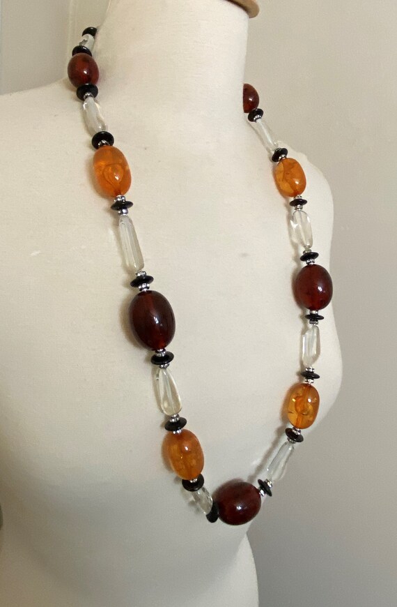 Gorgeous Brown, Amber & Clear Lucite Beads Long N… - image 8