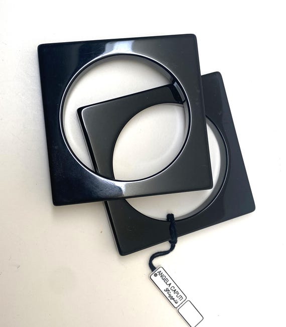 Angela Caputi Pair of Black Color Resin Square Bangle Bracelets