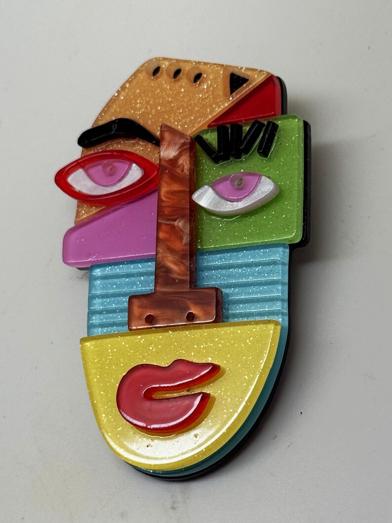 Abstract Design Face Mask Multi Color Acrylic Pin Brooch - Etsy