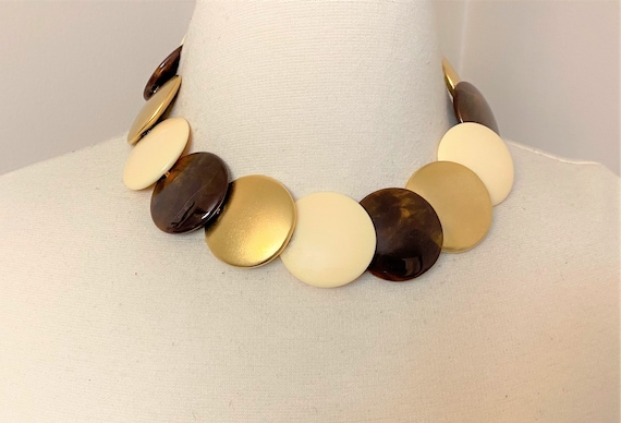 Authentic Fabulous YSL Yves St Laurent Gold, Resen & Tortoise Necklace