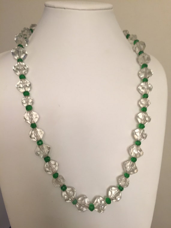 Vintage Art Deco Clear Faceted & Emerald Crystal … - image 4