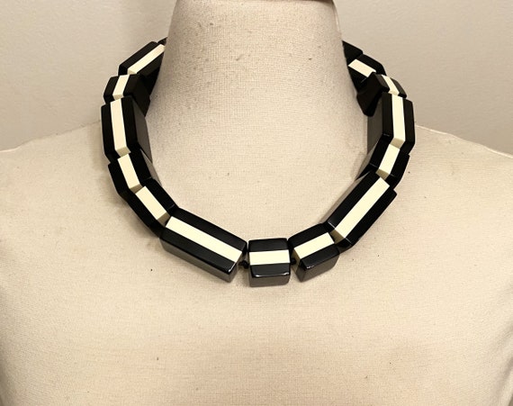 Monies Gerda Lynggaard Acrylic Black & White Strips Choker Necklace