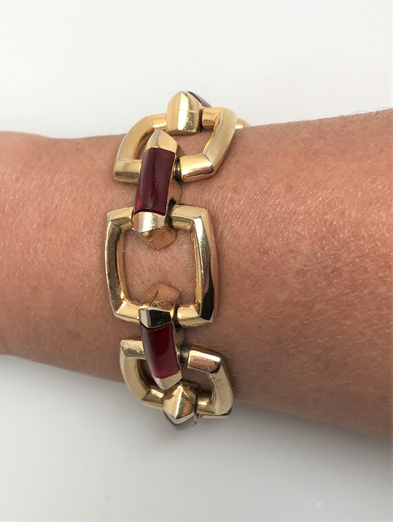 Vintage Clarins Paris Ruby Red Lucite Gold Tone L… - image 7