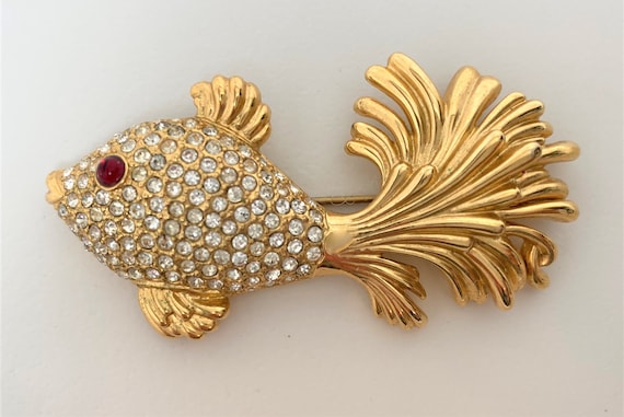 Vintage Rhinestones Fish Pin Brooch