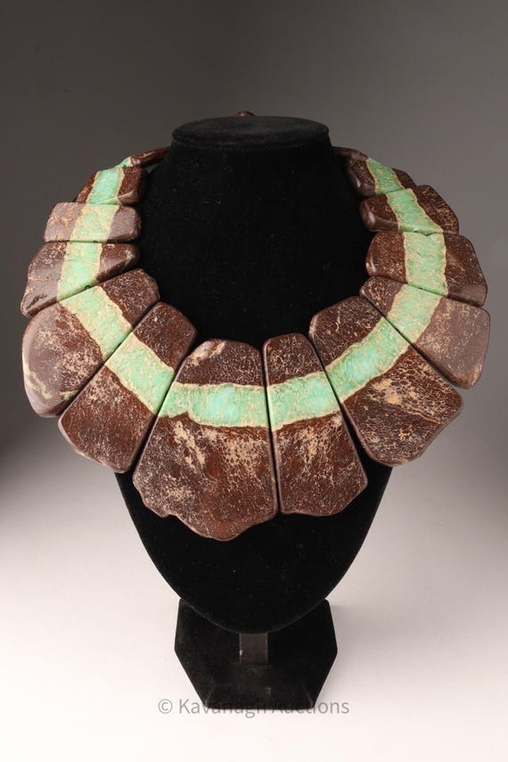 Rare Gerda Lynggaard Monies Chrysoprase Veined & Turquoise Statement Necklace