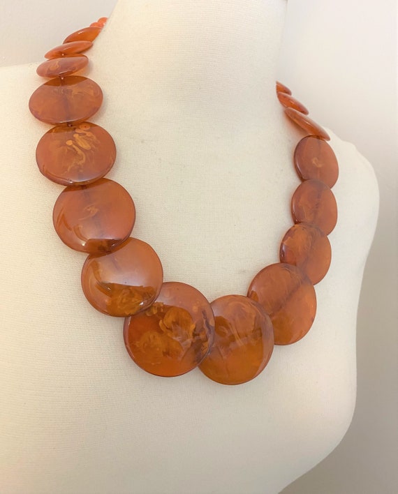 Beautiful Amber Color Resin Statement Necklace - Gem