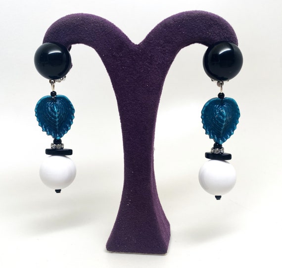 Italian Designer Angela Caputi Gorgeous Green & White Clip On Earrings