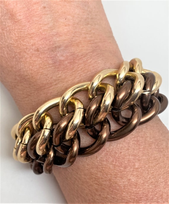 Vintage Givenchy Gold Tone & Brown Large Chain Bracelet