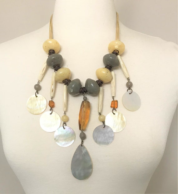 Stunning Designer Resin & Mother Of Pearl Fringe Necklace