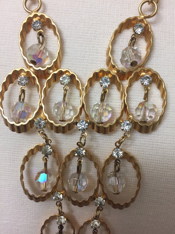 Vintage Crystal Aurora Borealis Dangle Gold Penda… - image 4