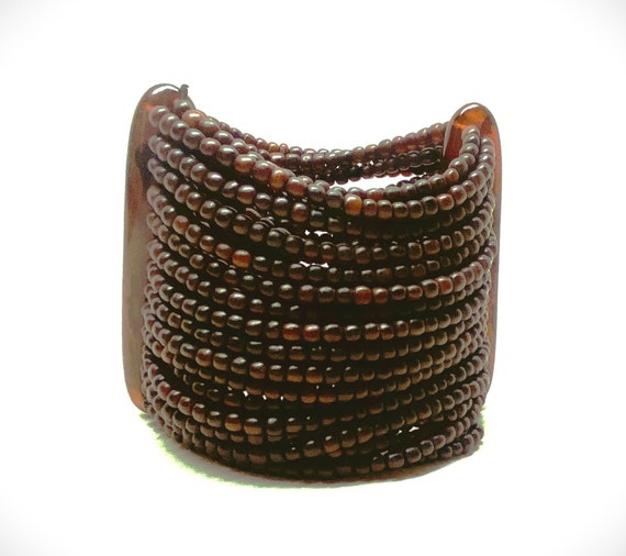 Exquisite Monies Gerda Lynggaard Brown Horn Beads Stretch Wide Bracelet