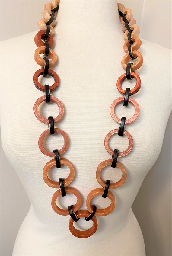 Gorgeous Modernistic Acrylic & Leather Long Necklace