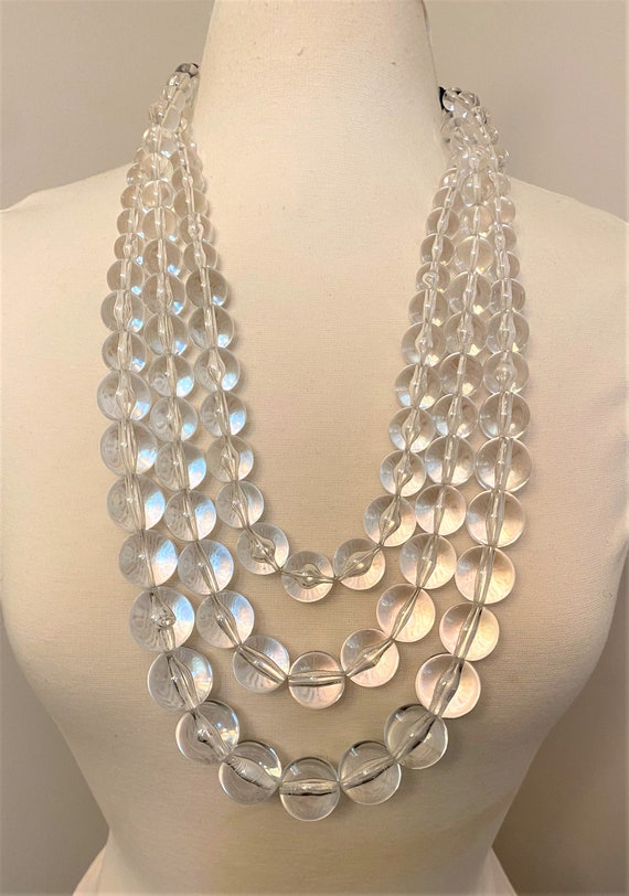 Gorgeous 3 Strand Graduated Lucite Beads Long Necklace