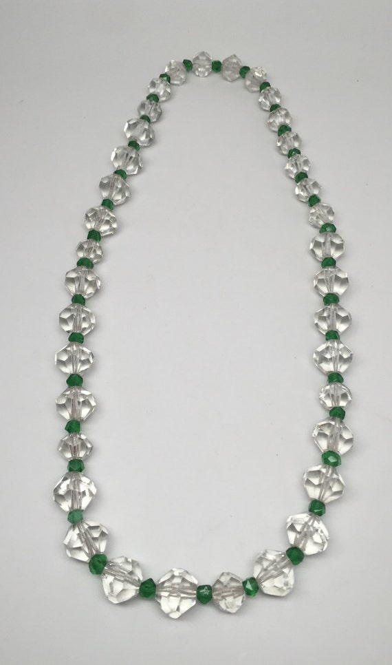 Vintage Art Deco Clear Faceted & Emerald Crystal … - image 5