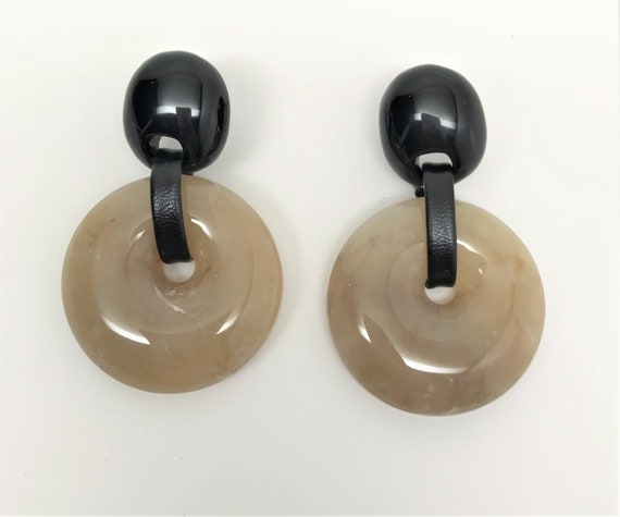 Danish Designer Lucite & Leather Earrings