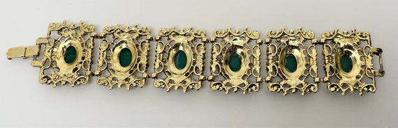 Vintage Yellow Gold Tone & Green Resin Cabochons … - image 8