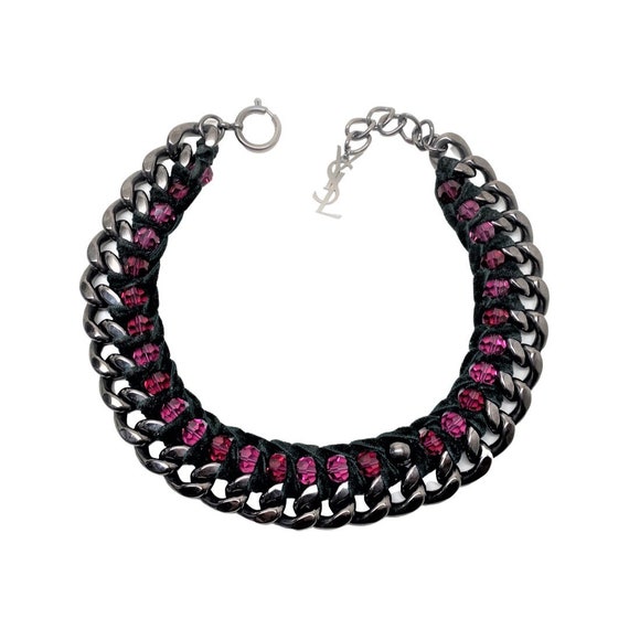 Gorgeous YSL Velvet Gunmetal Chain Choker Necklace