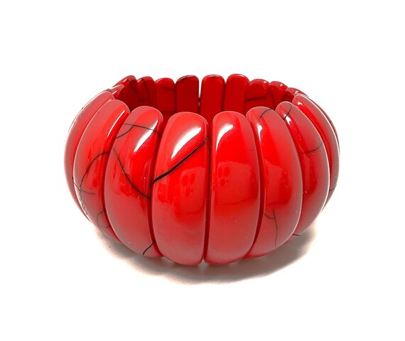 Gorgeous French Designer Marion Godart Red Resin Stretch Bracelet
