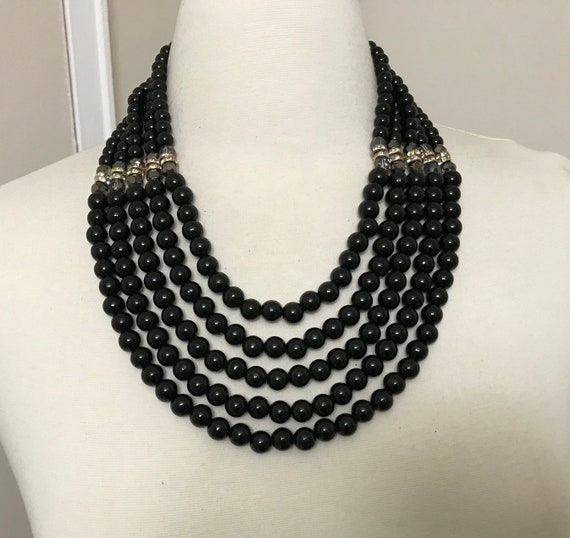 Beautiful Black Acrylic beads & Rhinestone Multi Strand Necklace