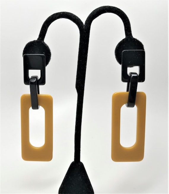 Gorgeous Black & Yellow Acrylic Dangle Pierced Earrings