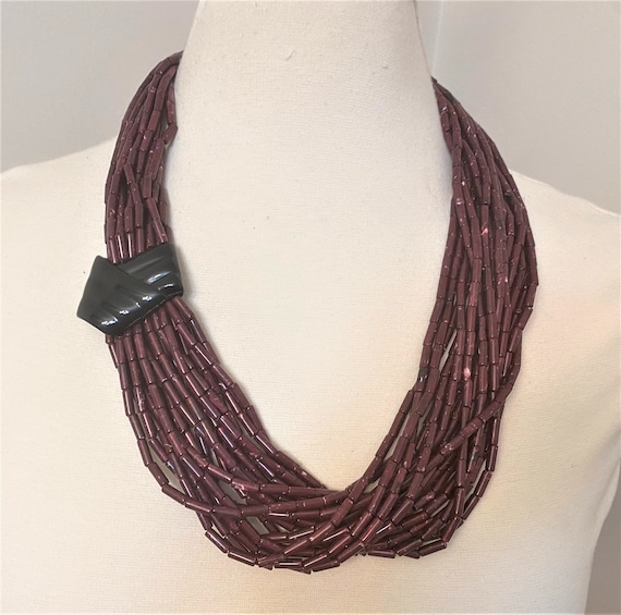 ANGELA CAPUTI Burgundy Color Beads & Black Resin Multi Strand Necklace