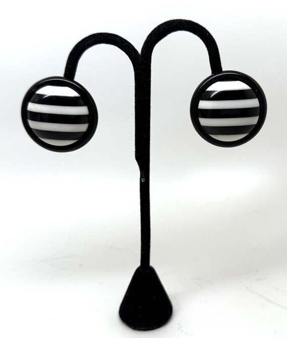 Angela Caputi Black & White Stripes Resin Clip On Earrings