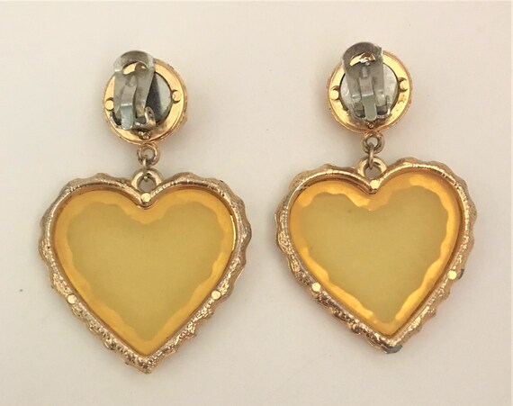 Vintage Yellow Clear Acrylic & Gold Plated Heart … - image 7