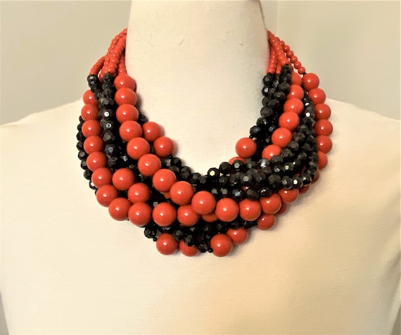 Angela Caputi Multi Strand Brown Maroon & Red Acrylic Beads Necklace