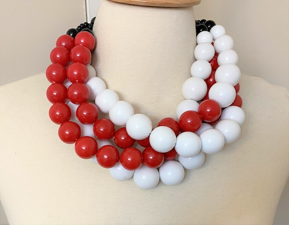 Gorgeous Multi Strand White & Red Resin Beads Necklace Angela Caputi Style