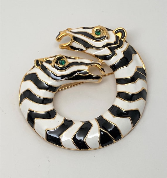 Vintage Kenneth Jay Lane KJL Enamel Zebra Pin Brooch