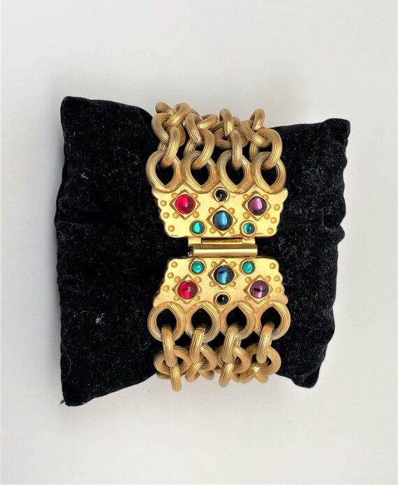 Vintage Satin Gold, Cabochon Chains Statement Bracelet